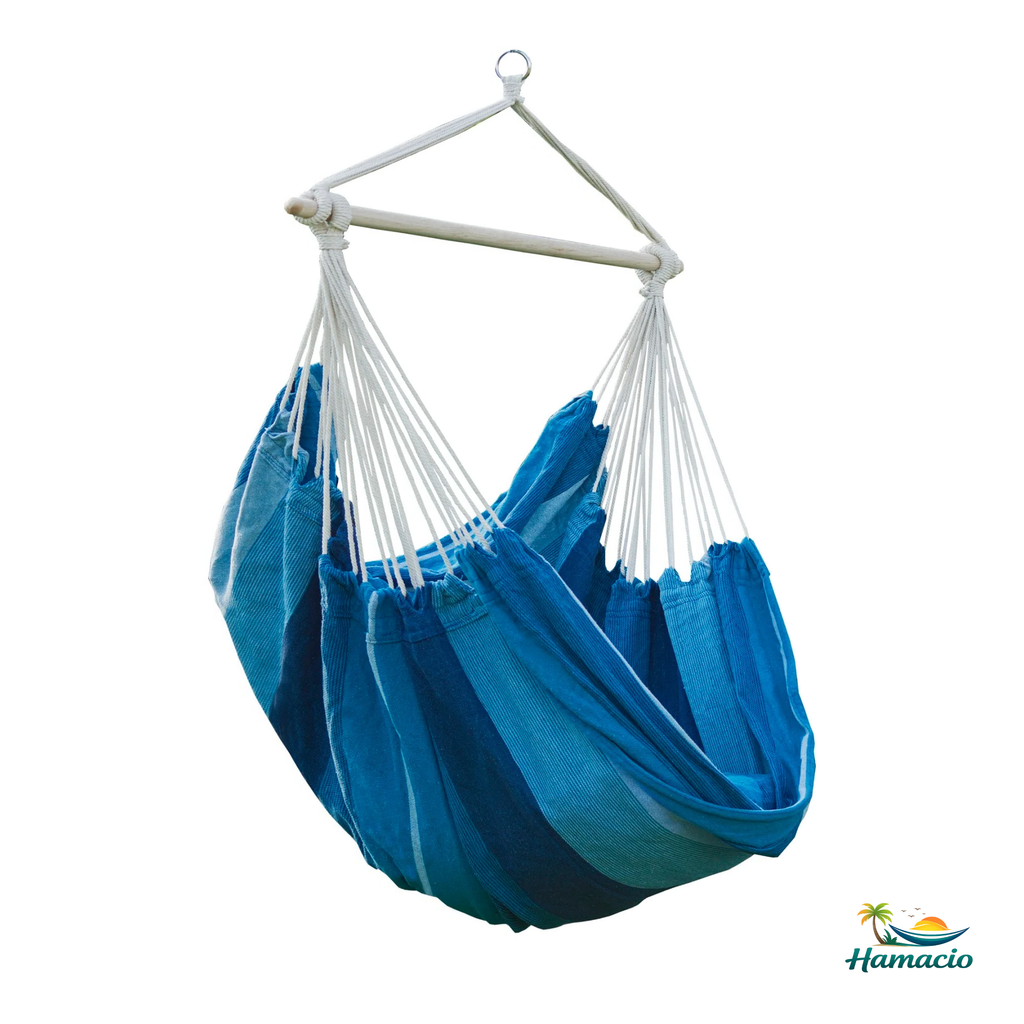 fauteuil suspendu bleu et bleu foncé hamacio