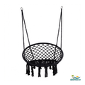 Fauteuil suspendu macramé noir de chez Hamacio avec deux attaches. 