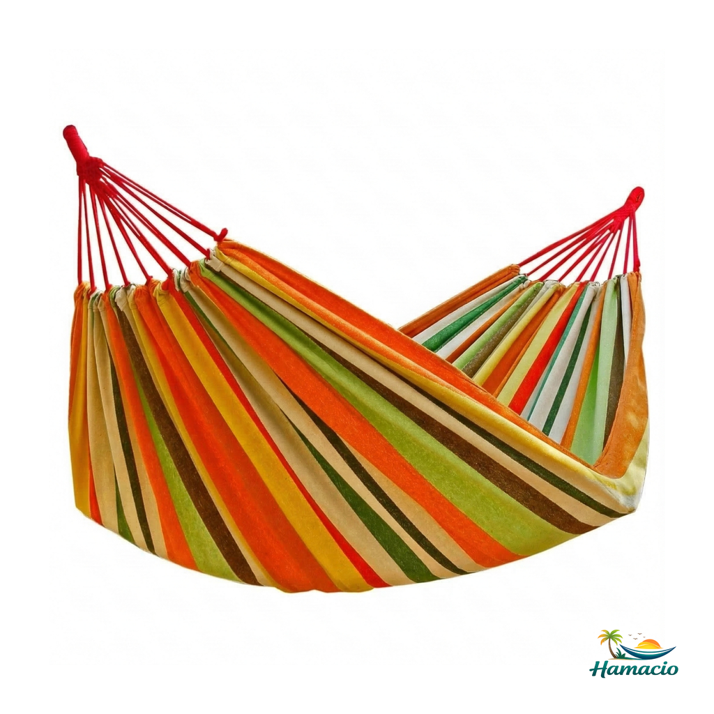 hamac double jaune et orange de la collection horizonte de hamacio en taille 220x160 