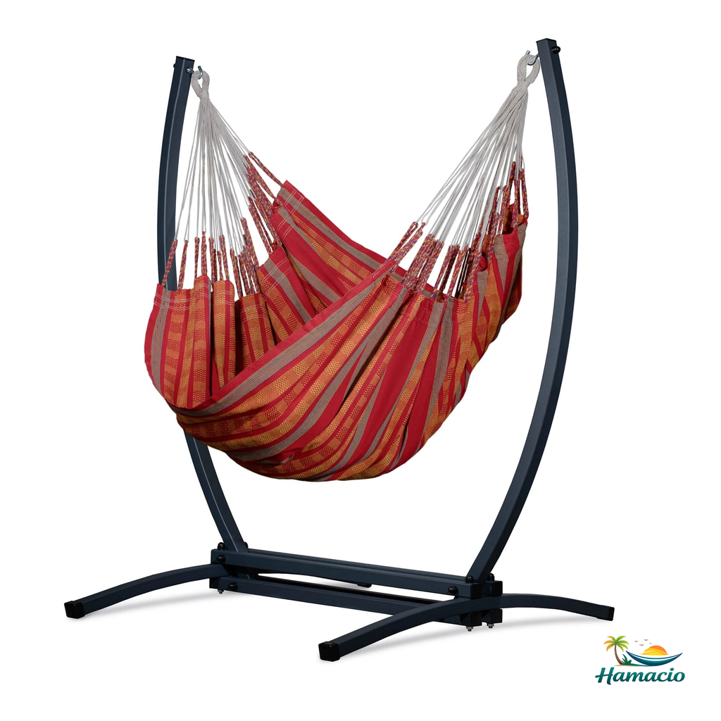 Hamac suspendu orange de hamacio avec un support gris graphite