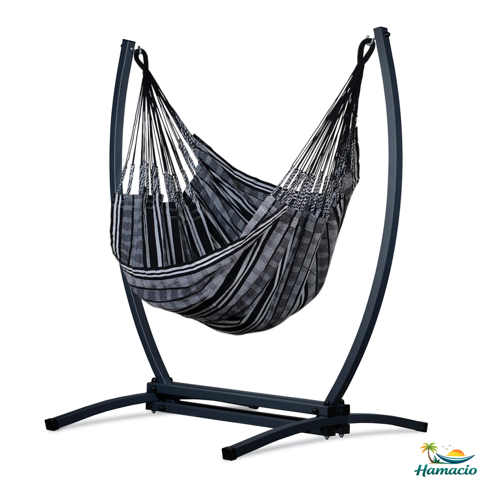 Hamac suspendu noir de hamacio avec des pieds gris graphite