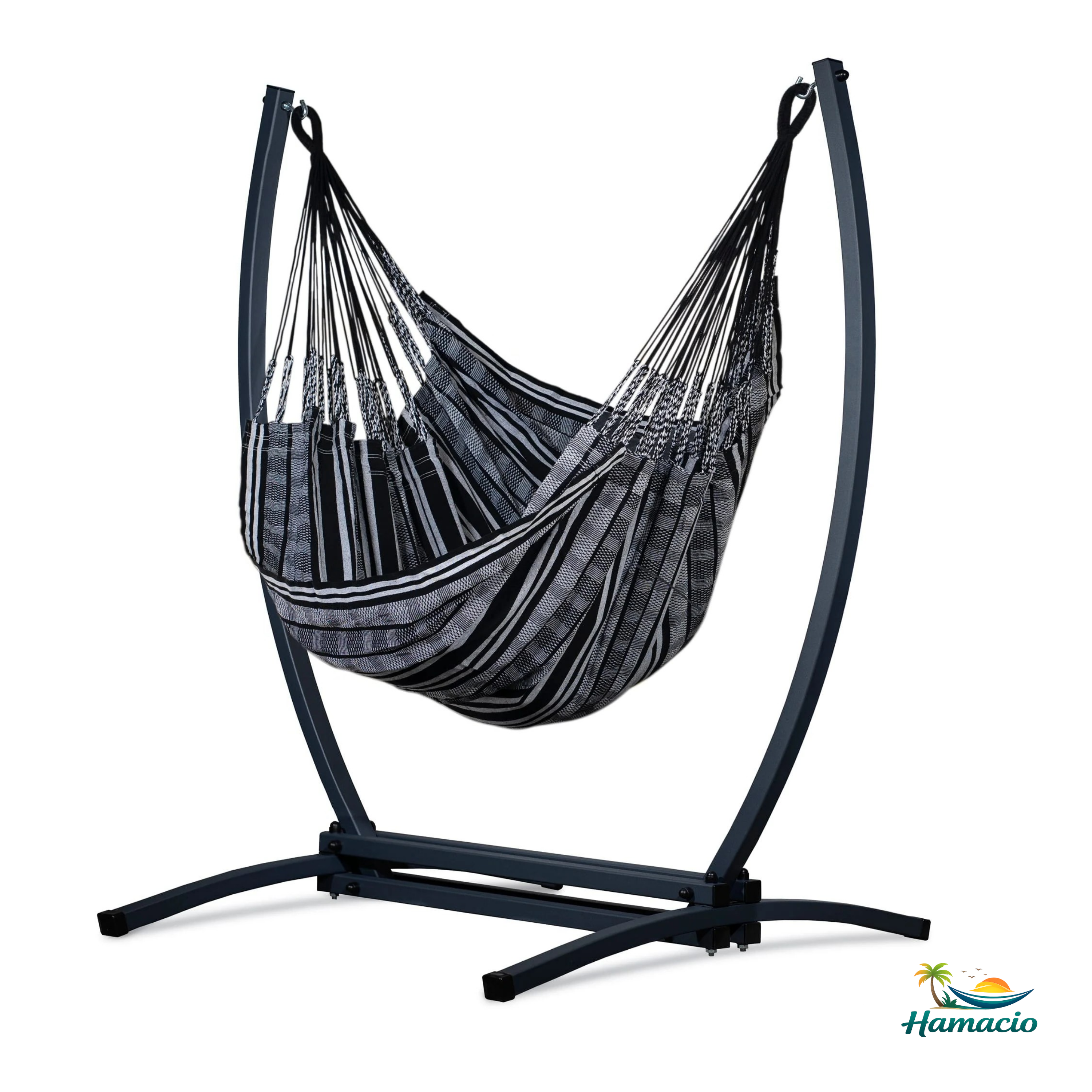 Hamac suspendu noir de hamacio avec des pieds gris graphite