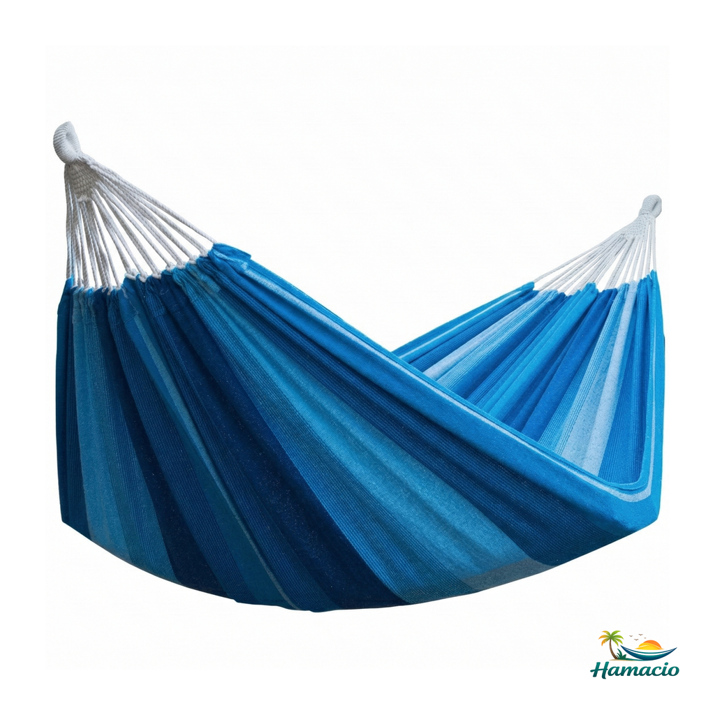 hamac double vert et bleu de la collection horizonte de hamacio en taille 220x160 