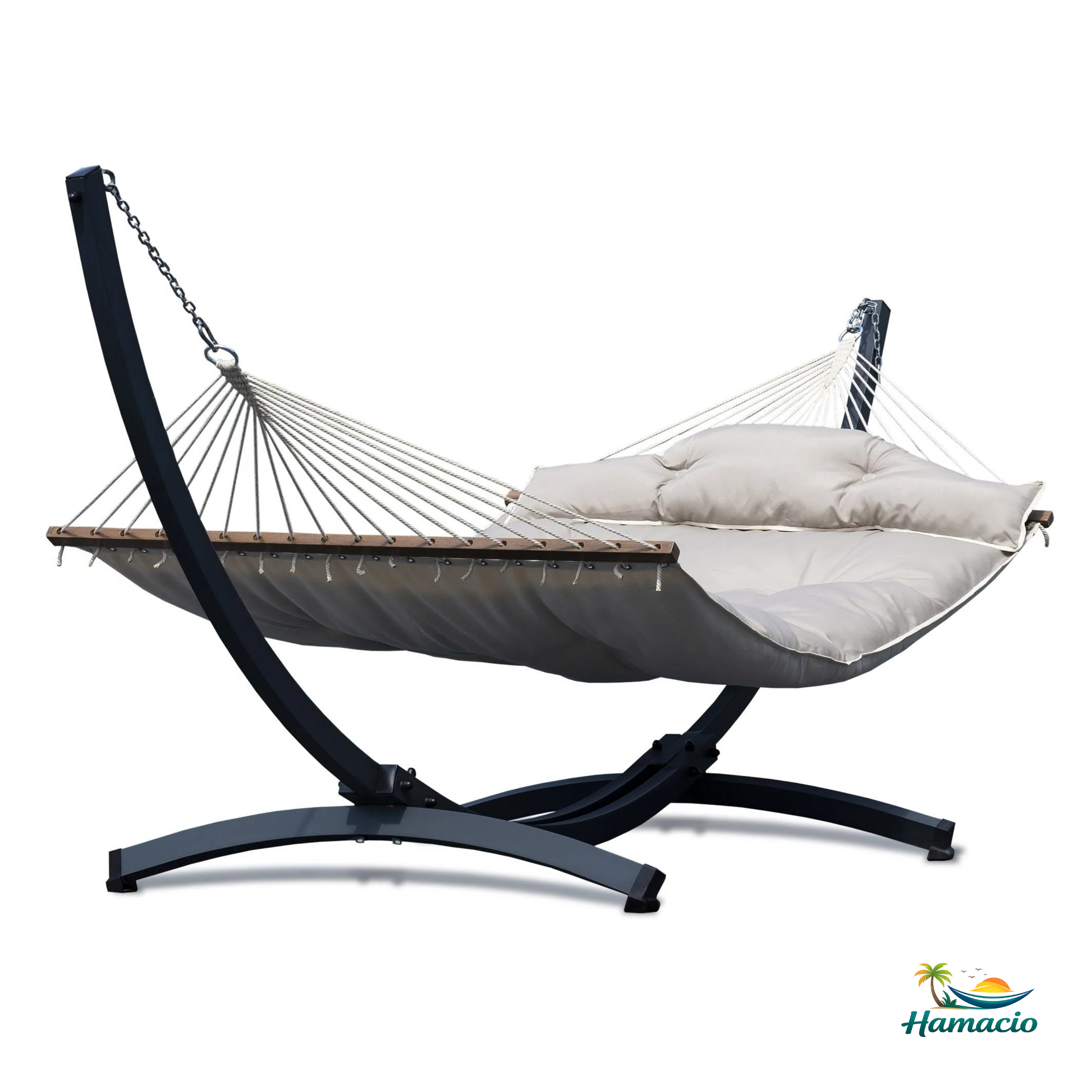 Hamac sur pied beige XL, pieds couleur graphite. 
