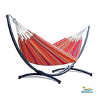 Hamac sur pied duo orange, modèle Colombiano de Hamacio avec un support gris graphite.