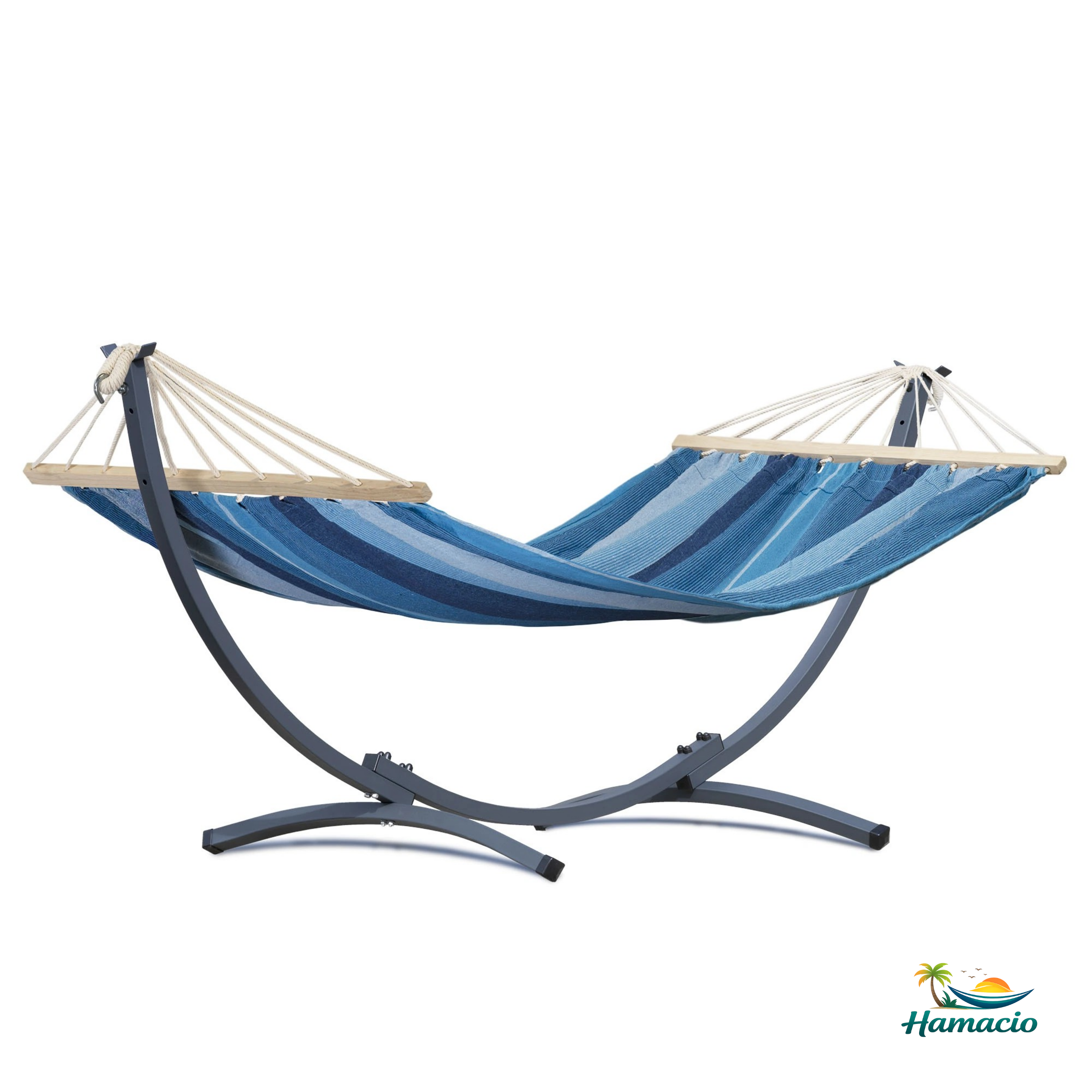 Hamac sur pied vert , modèle Solero de Hamacio avec un support gris graphite.