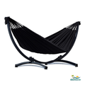 hamac sur pied solo noir, modèle Suave de Hamacio. Support gris graphite.