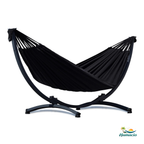 hamac sur pied solo noir, modèle Suave de Hamacio. Support gris graphite.