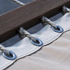 Hamac sur pied beige XL, modèle Aura, zoom sur le bois et les attaches